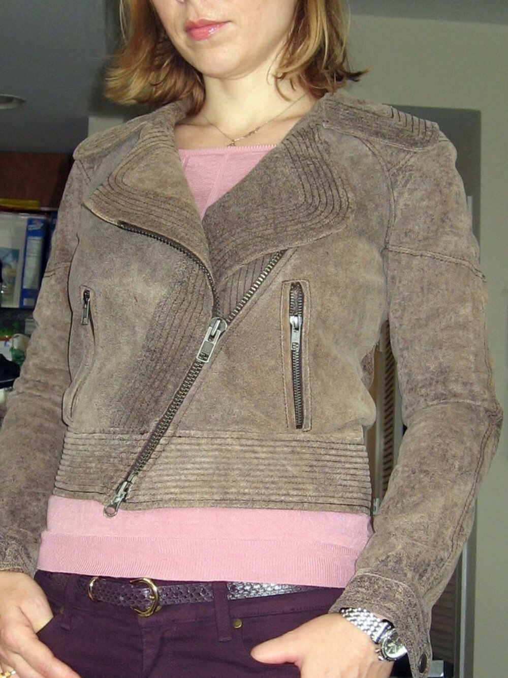 Cut 25 by Yigal Azrouel Crackled Leather Motorcycle Jacket - Picture 6 of 11